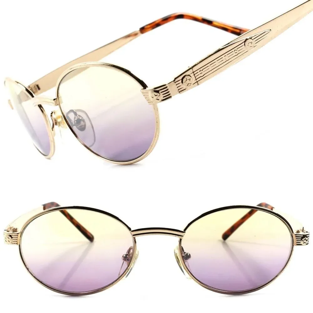 True Vintage Classic Hippie Mens Womens Gold Round Oval Sunglasses